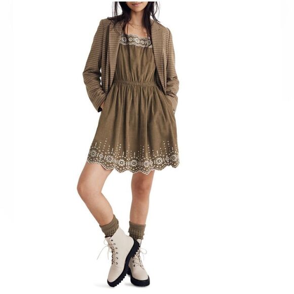 MADEWELL Embroidered Square Neck Corduroy Minidress, Small (2/4), Tan, NWT‎ - Picture 16 of 17